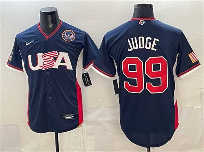 Mens USA Baseball #99 Aaron Judge Navy 2026 World Baseball Classic United States 250th Anniversary Patch Road Stadium Stitched Jersey->->MLB Jersey