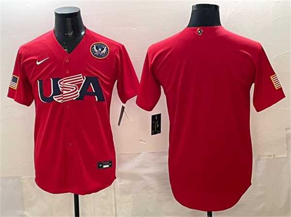 Mens USA Baseball Blank Red 2026 World Baseball Classic United States 250th Anniversary Patch Stadium Stitched Jersey->->MLB Jersey