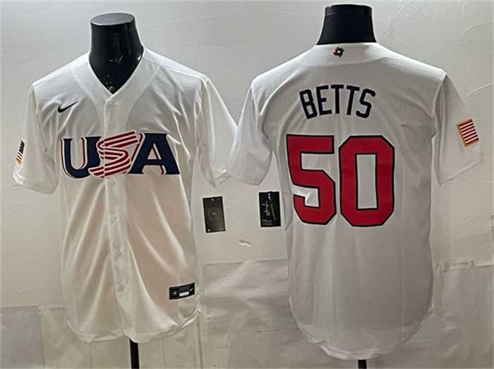Mens USA Baseball #50 Mookie Betts White World Baseball Classic Stitched Jersey->->MLB Jersey