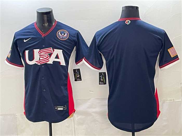 Mens USA Baseball Blank Navy 2026 World Baseball Classic United States 250th Anniversary Patch Road Stadium Stitched Jersey->->MLB Jersey