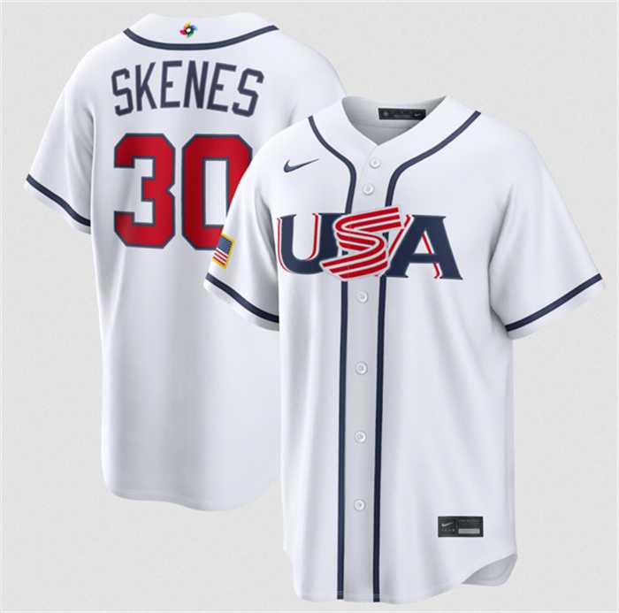 Mens USA Baseball #30 Paul Skenes White 2026 World Baseball Classic Home Stadium Stitched Jersey->->MLB Jersey