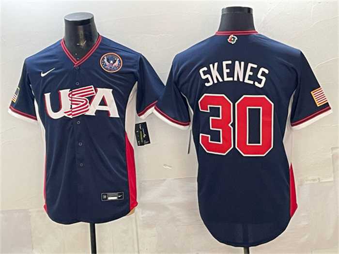 Mens USA Baseball #30 Paul Skenes Navy 2026 World Baseball Classic United States 250th Anniversary Patch Road Stadium Stitched Jersey->->MLB Jersey