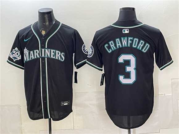 Men%27s Seattle Mariners #3 J.P. Crawford Black 50th Anniversary Alternate Stitched Jersey Dzhi->seattle mariners->MLB Jersey