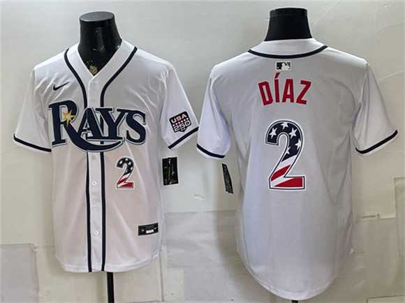 Men%27s Tampa Bay Rays #2 Yandy Diaz White 2026 USA 250 Fourth of July Home Stitched Jersey Dzhi->texas rangers->MLB Jersey