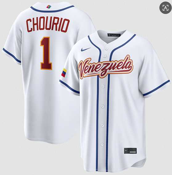 Mens Venezuela Baseball #1 Jackson Chourio White 2026 World Baseball Classic Home Stadium Stitched Jersey