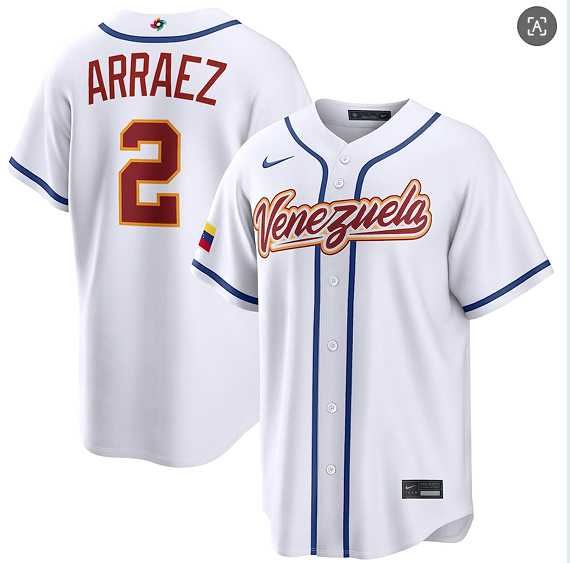 Mens Venezuela Baseball #2 Luis Arraez White 2026 World Baseball Classic Home Stadium Stitched Jersey