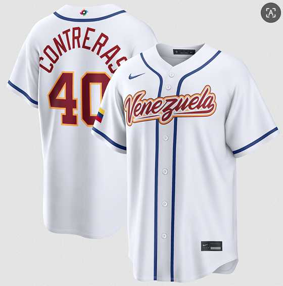 Mens Venezuela Baseball #40 Willson Contreras White 2026 World Baseball Classic Home Stadium Stitched Jersey
