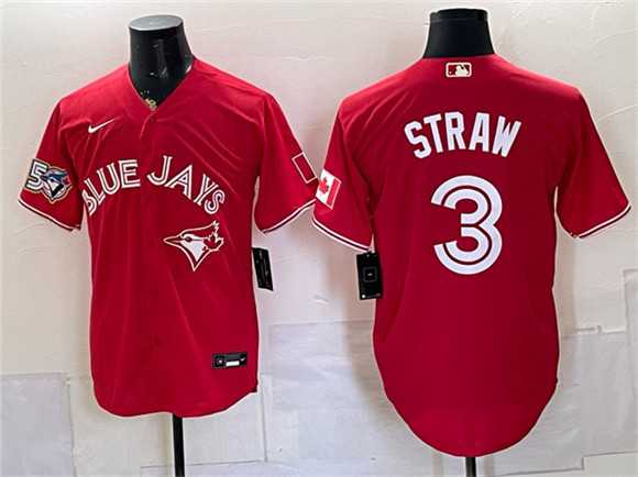 Men%27s Toronto Blue Jays #3 Myles Straw Red 50 Seasons Patch Stitched Jersey Dzhi->toronto blue jays->MLB Jersey