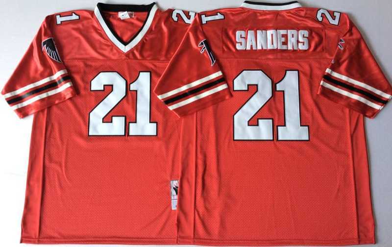 Mens Atlanta Falcons #21 Deion Sanders Red 1989 Throwback Stitched Football Jersey->atlanta falcons->NFL Jersey