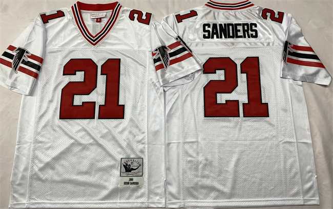 Mens Atlanta Falcons #21 Deion Sanders White Throwback Stitched Football Jerseys->atlanta falcons->NFL Jersey