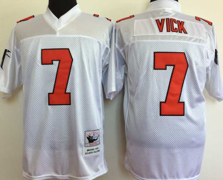 Mens Atlanta Falcons #7 Michael Vick White Throwback Stitched Football Jersey->atlanta falcons->NFL Jersey