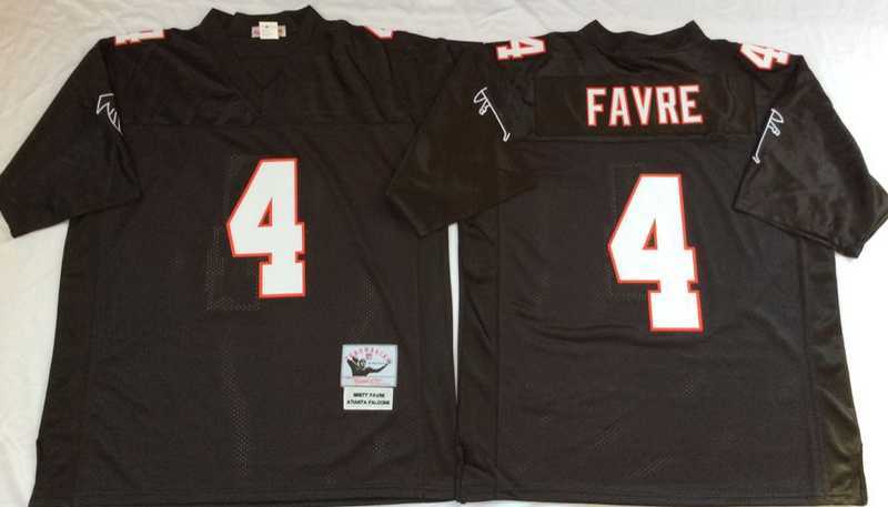 Mens Atlanta Falcons #4 Brett Favre Black Throwback Stitched Football Jersey->atlanta falcons->NFL Jersey