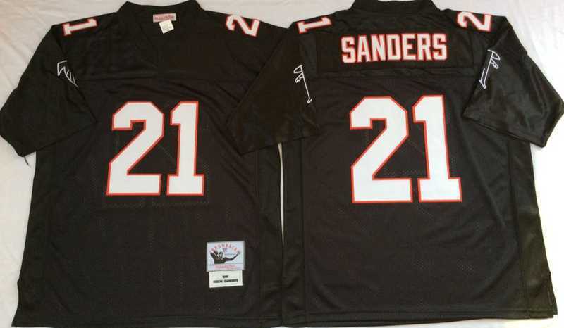 Mens Atlanta Falcons #21 Deion Sanders Black Throwback Stitched Football Jersey->atlanta falcons->NFL Jersey
