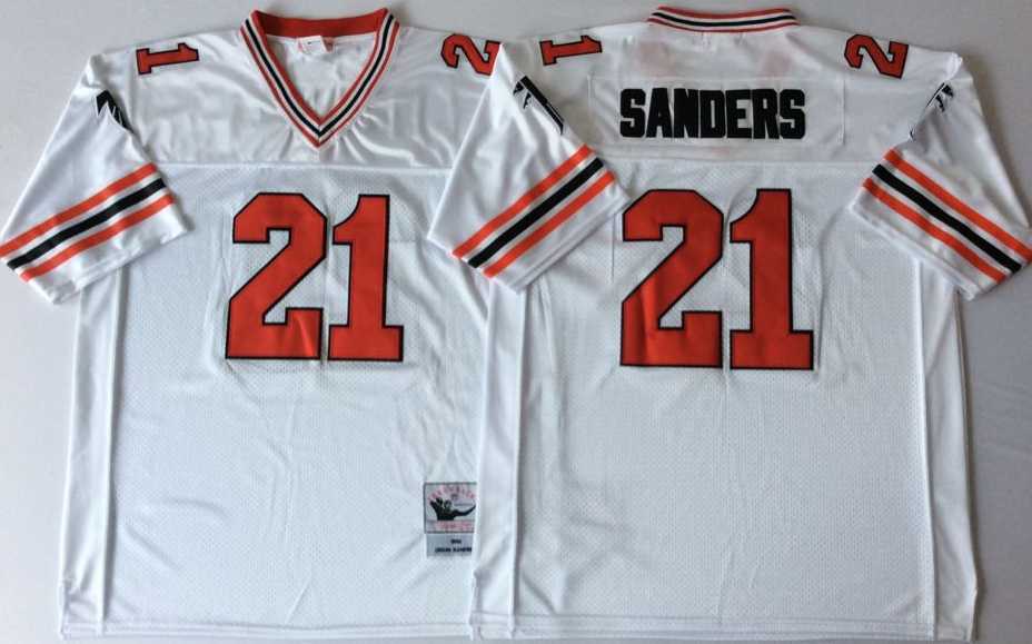 Mens Atlanta Falcons #21 Deion Sanders White 1989 Throwback Stitched Football Jersey->atlanta falcons->NFL Jersey