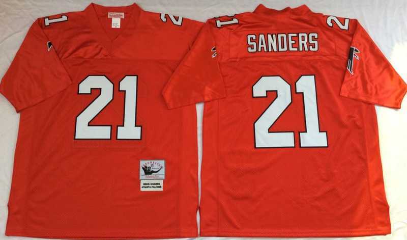 Mens Atlanta Falcons #21 Deion Sanders Red Throwback Stitched Football Jersey->atlanta falcons->NFL Jersey