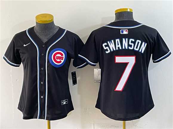 Women%27s Chicago Cubs #7 Dansby Swanson 2026 Fashion Replica Black Out Stitched Jersey(Run Small)->mlb womens jerseys->MLB Jersey
