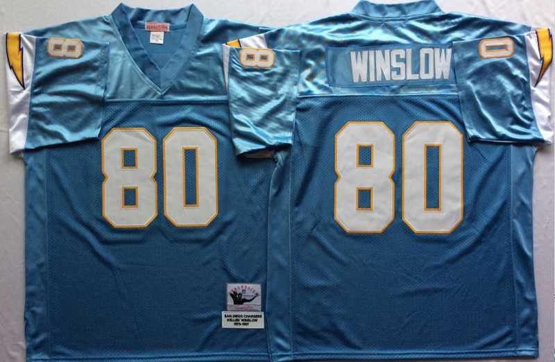 Mens Los Angeles Chargers #80 Kellen Winslow Light Blue Throwback Stitched Football Jersey->los angeles chargers->NFL Jersey