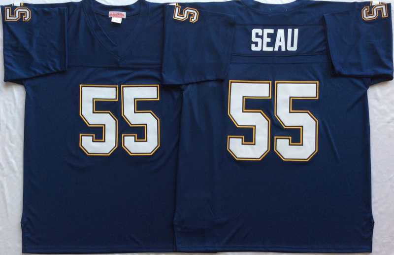 Mens Los Angeles Chargers #55 Junior Seau Navy Throwback Stitched Football Jersey->los angeles chargers->NFL Jersey