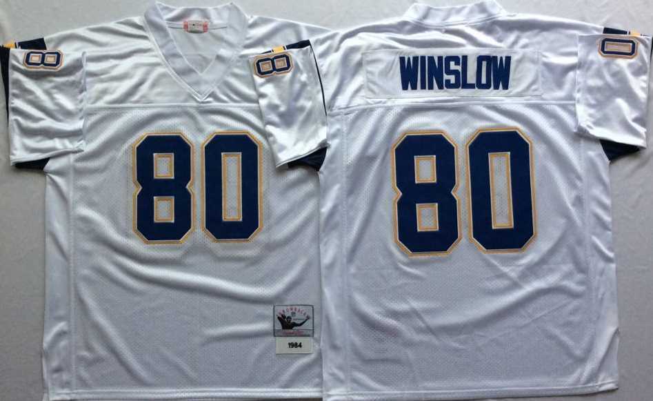 Mens Los Angeles Chargers #80 Kellen Winslow White Throwback Stitched Football Jersey->los angeles chargers->NFL Jersey