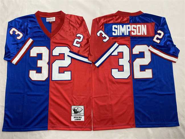 Mens Buffalo Bills #32 O.J. Simpson Blue Red Splite Throwback Stitched Football Jersey Dzhi->buffalo bills->NFL Jersey