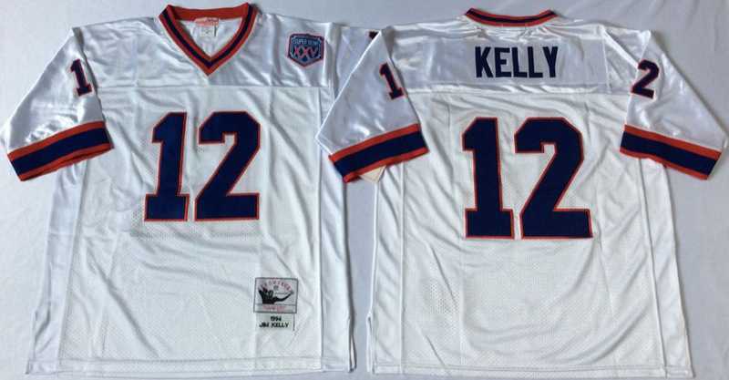 Mens Buffalo Bills #12 Jim Kelly White Throwback Stitched Football Jersey->buffalo bills->NFL Jersey