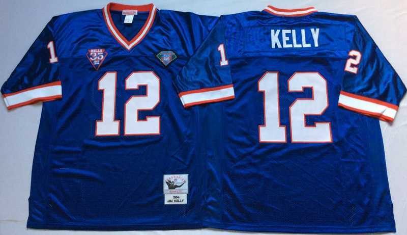 Mens Buffalo Bills #12 Jim Kelly Blue Throwback Stitched Football Jersey->buffalo bills->NFL Jersey