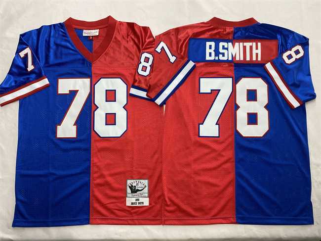 Mens Buffalo Bills #78 Bruce Smith Blue Red Splite Throwback Stitched Football Jersey Dzhi->buffalo bills->NFL Jersey