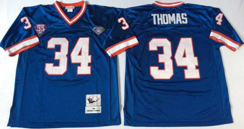 Mens Buffalo Bills #34 Thurman Thomas Blue Throwback Stitched Football Jersey->buffalo bills->NFL Jersey