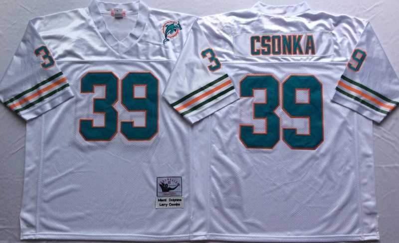 Men%27s Miami Dolphins #39 Larry Csonka White Throwback Stitched Football Jersey->miami dolphins->NFL Jersey