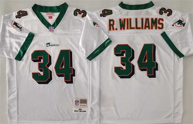 Men%27s Miami Dolphins #34 Ricky Williams White Throwback Stitched Football Jersey->miami dolphins->NFL Jersey