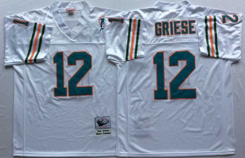 Men%27s Miami Dolphins #12 Bob Griese White Throwback Stitched Football Jersey->los angeles chargers->NFL Jersey