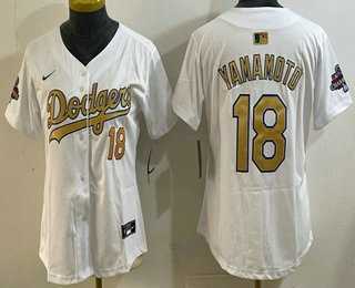 Women%27s Los Angeles Dodgers #18 Yoshinobu Yamamoto White 2025 Gold Collection Limited Stitched Jersey->mlb womens jerseys->MLB Jersey