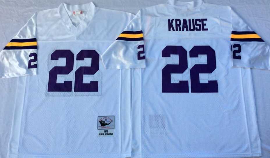 Mens Minnesota Vikings #22 Paul Krause White Throwback Stitched Football Jersey->minnesota vikings->NFL Jersey
