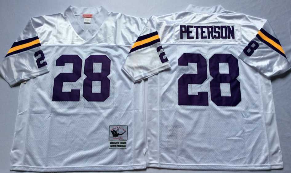 Mens Minnesota Vikings #28 Adrian Peterson White Throwback Stitched Football Jersey->minnesota vikings->NFL Jersey