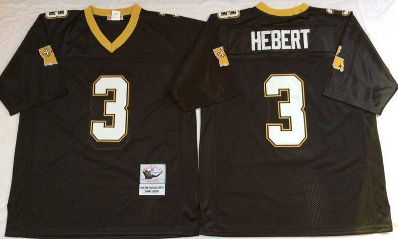 Men%27s New Orleans Saints #3 Bobby Hebert Black Throwback Stitched Football Jersey->new orleans saints->NFL Jersey