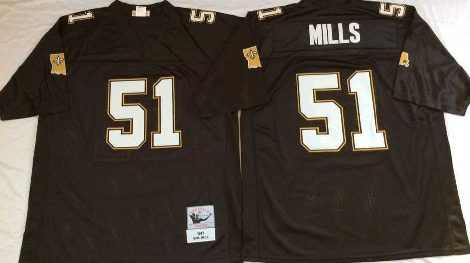 Men%27s New Orleans Saints #51 Sam Mills Black Throwback Stitched Football Jersey->new orleans saints->NFL Jersey