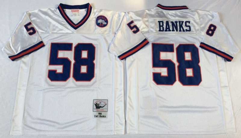 Men%27s New York Giants #58 Carl Banks White Throwback Stitched Football Jersey->new york giants->NFL Jersey