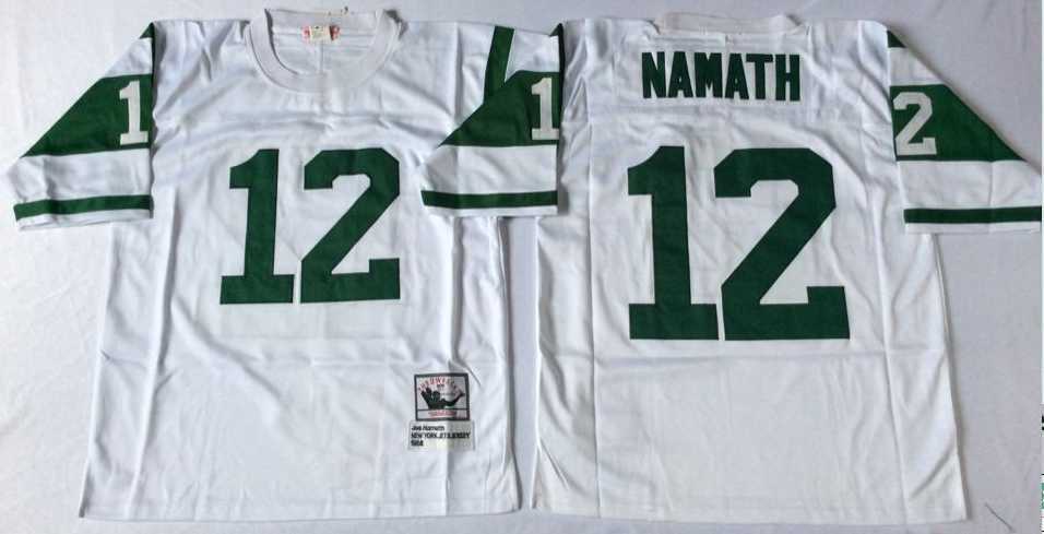 Men%27s New York Jets #12 Joe Namath White Throwback Stitched Football Jersey->new york jets->NFL Jersey