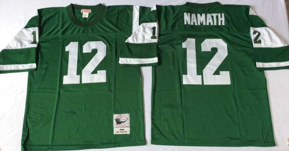 Men%27s New York Jets #12 Joe Namath Green Throwback Stitched Football Jersey->new york jets->NFL Jersey