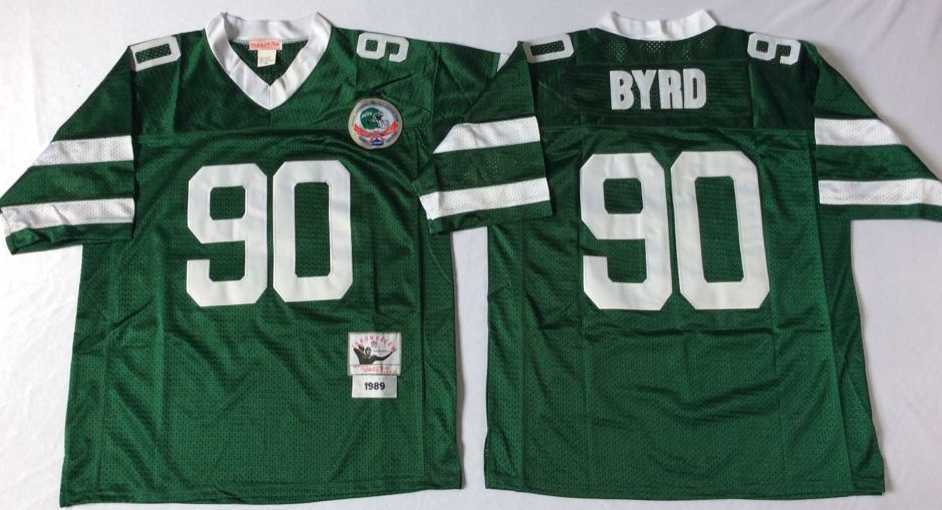 Men%27s New York Jets #90 Dennis Byrd Green Throwback Stitched Football Jersey->new york jets->NFL Jersey
