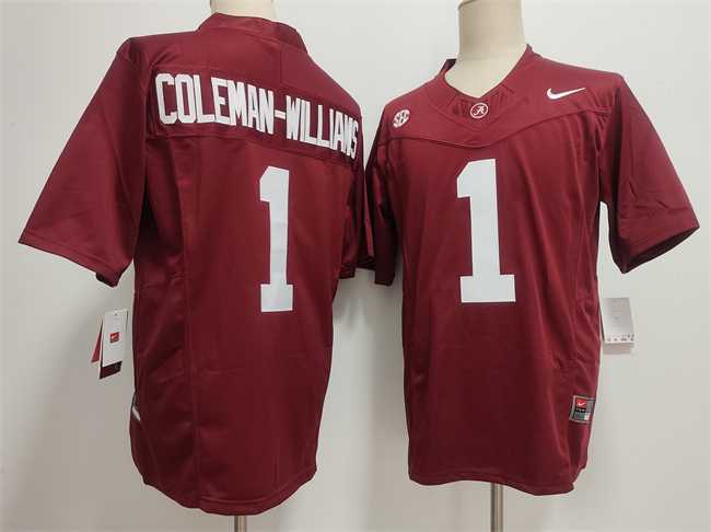 Men%27s Alabama Crimson Tide #1 Ryan Alexander Coleman-Williams Jr Red 2026 F.U.S.E Stitched Football Jersey->customized nfl jersey->Custom Jersey