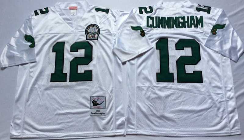Men%27s Philadelphia Eagles #12 Randall Cunningham White Throwback Stitched Football Jersey->philadelphia eagles->NFL Jersey