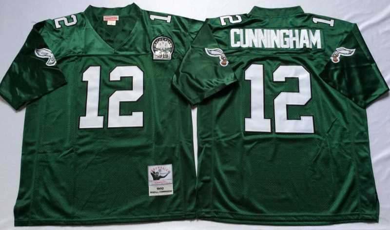 Men%27s Philadelphia Eagles #12 Randall Cunningham Green Throwback Stitched Football Jersey->philadelphia eagles->NFL Jersey