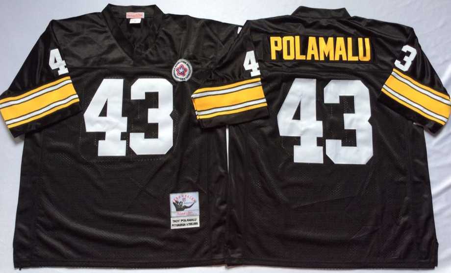 Mens Pittsburgh Steelers #43 Troy Polamalu Black Throwback Stitched Football Jersey->pittsburgh steelers->NFL Jersey