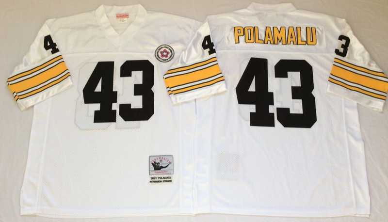 Mens Pittsburgh Steelers #43 Troy Polamalu White Throwback Stitched Football Jersey->pittsburgh steelers->NFL Jersey
