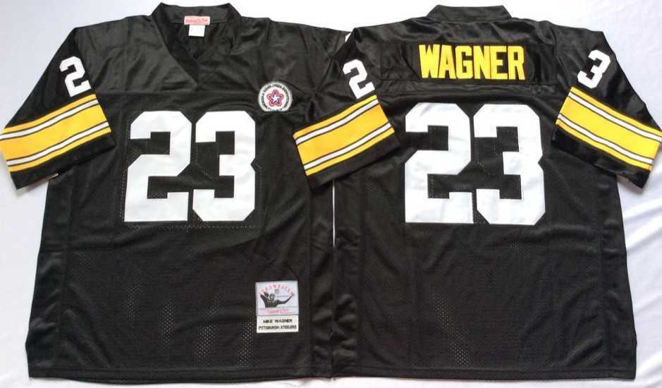 Men%27s Pittsburgh Steelers #23 Mike Wagner Black Throwback Stitched Football Jersey->pittsburgh steelers->NFL Jersey