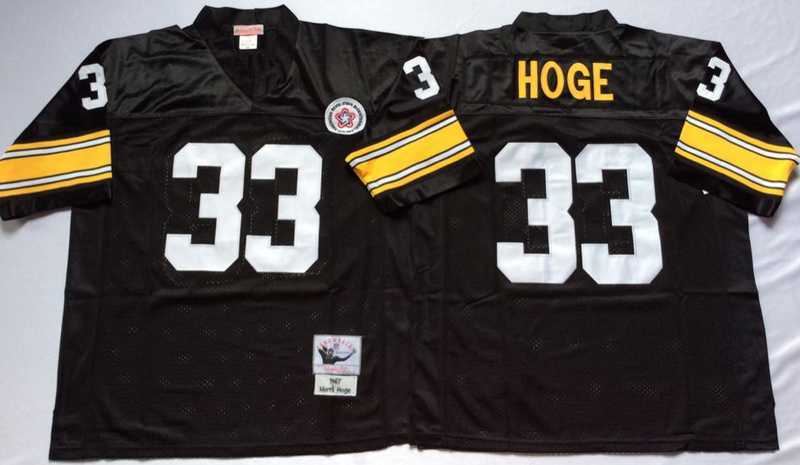 Mens Pittsburgh Steelers #33 Merril Hoge Black Throwback Stitched Football Jersey->pittsburgh steelers->NFL Jersey
