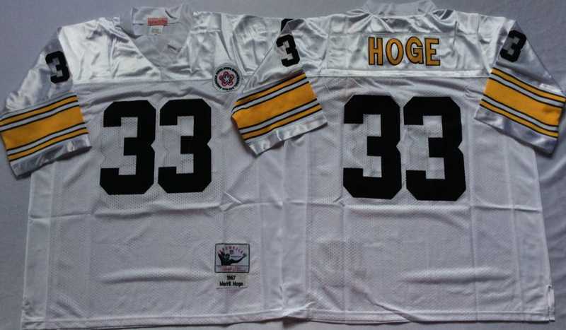 Mens Pittsburgh Steelers #33 Merril Hoge White Throwback Stitched Football Jersey->pittsburgh steelers->NFL Jersey