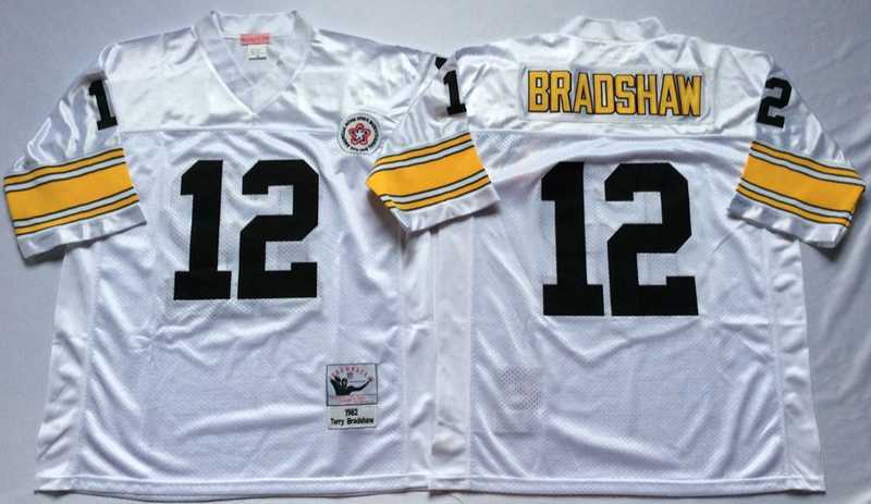 Men%27s Pittsburgh Steelers #12 Terry Bradshaw White Throwback Stitched Football Jersey->pittsburgh steelers->NFL Jersey