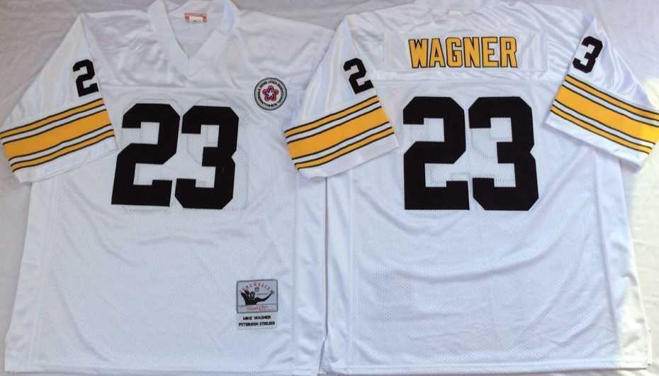 Men%27s Pittsburgh Steelers #23 Mike Wagner White Throwback Stitched Football Jersey->pittsburgh steelers->NFL Jersey